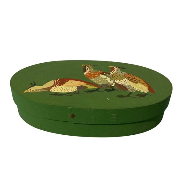 Large Green Shaker Style Box With Hand Painted Partridge Quail Birds - Picture 3 of 9